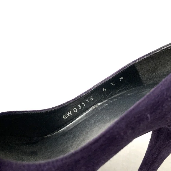 Stuart Weitzman Pump Platform Slim Heel Moda Purple Suede Peep Toe Bow 6.5